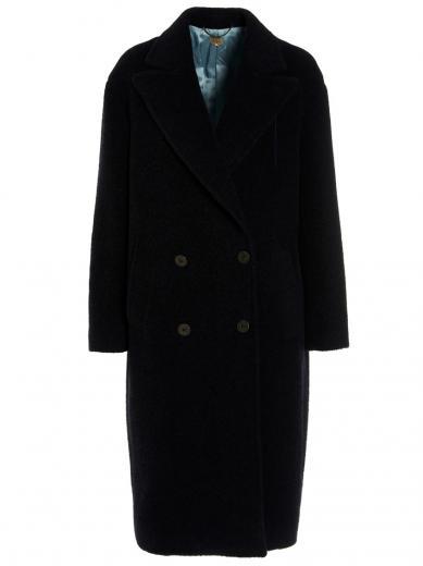 dark blue double-breasted coat