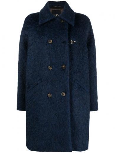 dark blue double-breasted wool blend coat