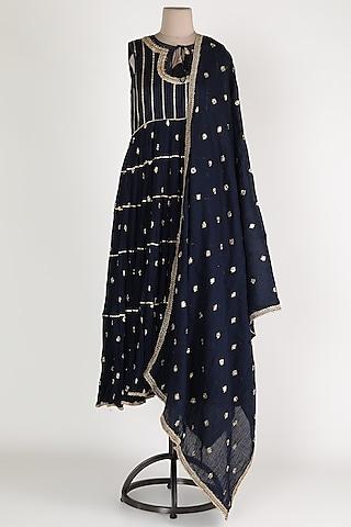 dark blue embroidered anarkali set