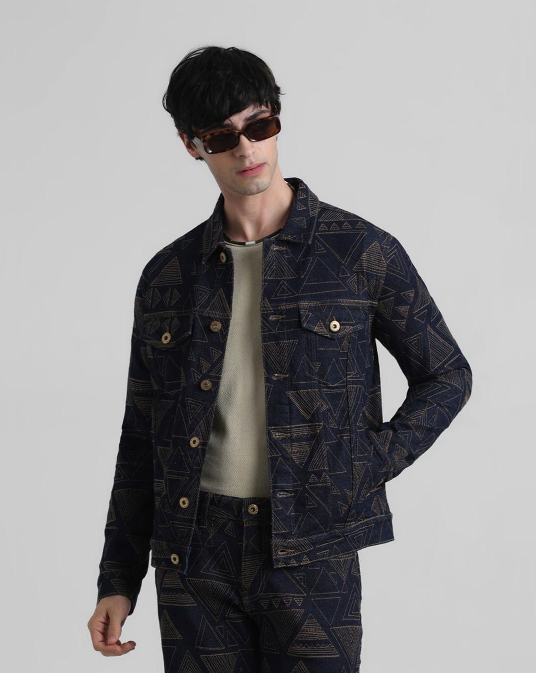 dark blue embroidered denim jacket