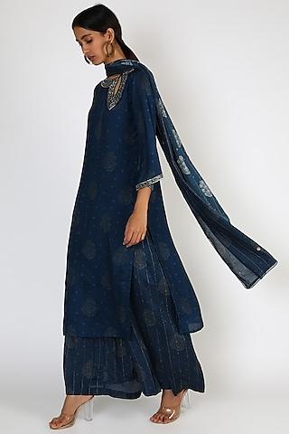 dark blue embroidered kurta set