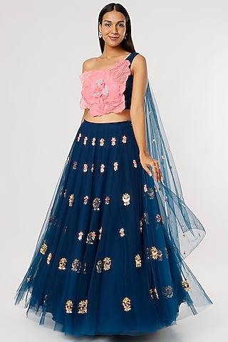 dark blue embroidered lehenga set