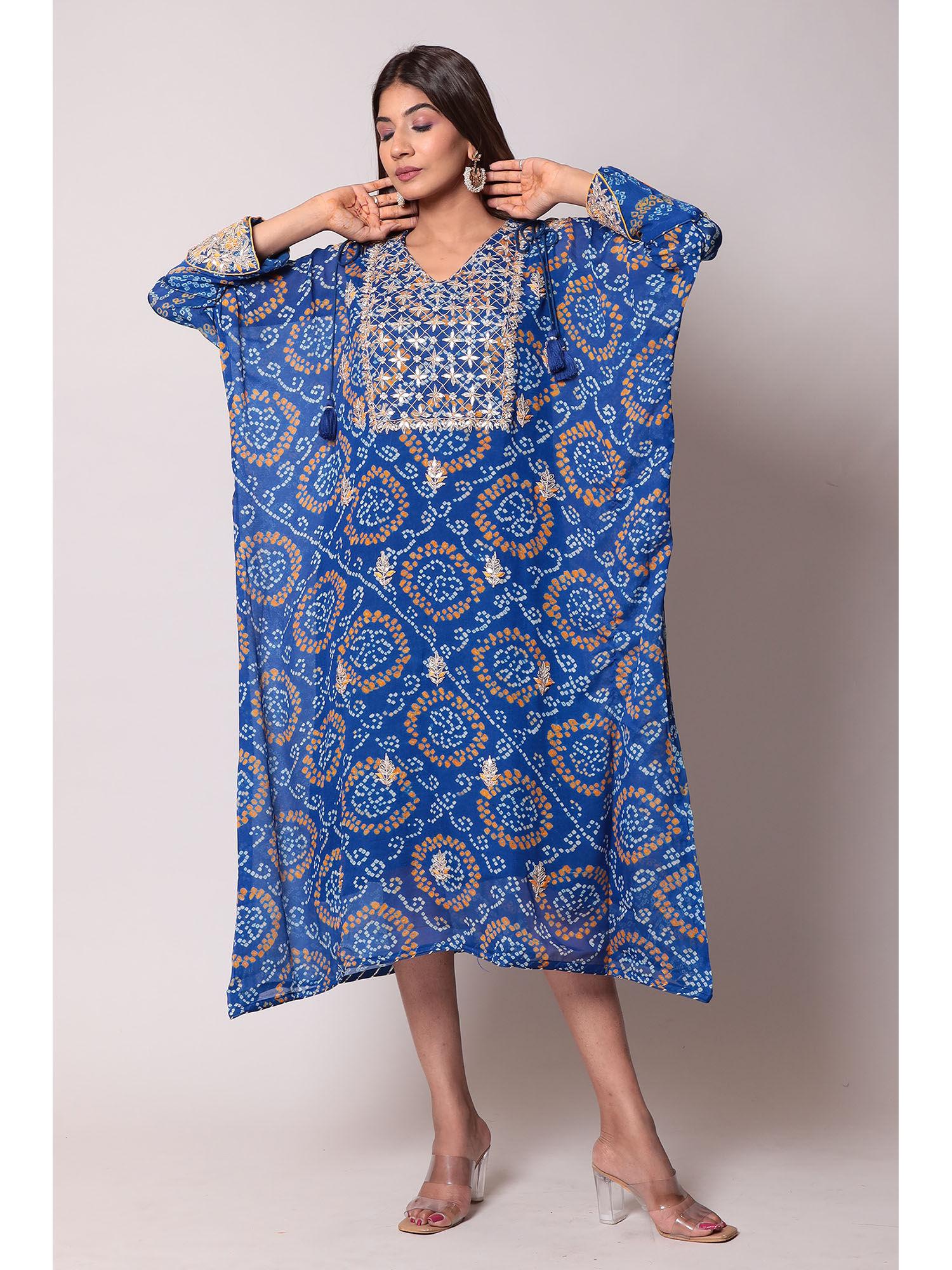 dark blue georgette embroidery kaftan dress