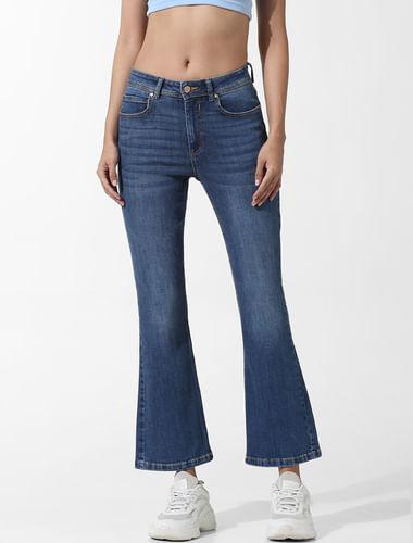 dark blue high rise flared jeans