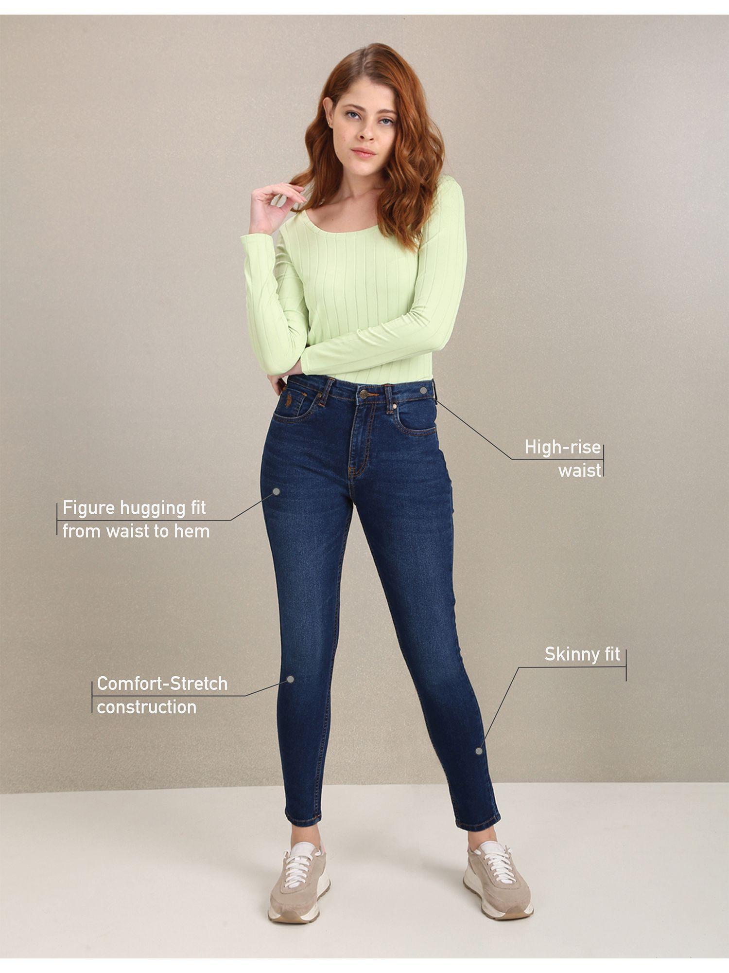 dark blue high rise skinny fit jeans