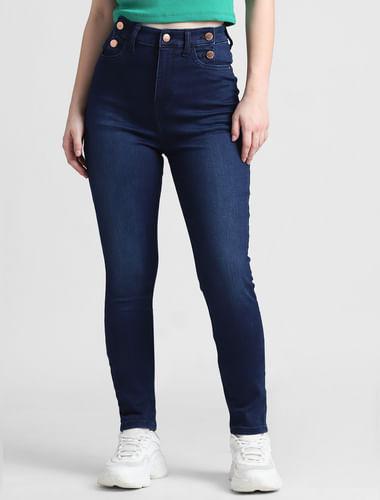 dark blue high rise skinny fit jeans