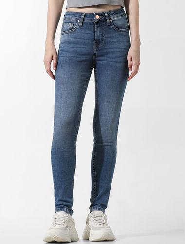 dark blue high rise skinny jeans