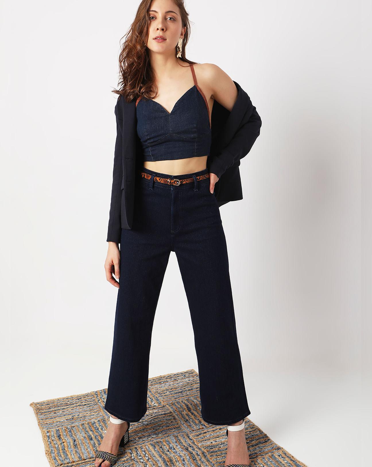 dark blue high rise zoey wide-leg jeans