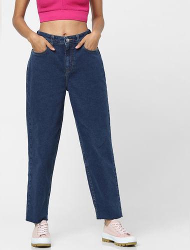 dark blue high waist mom jeans