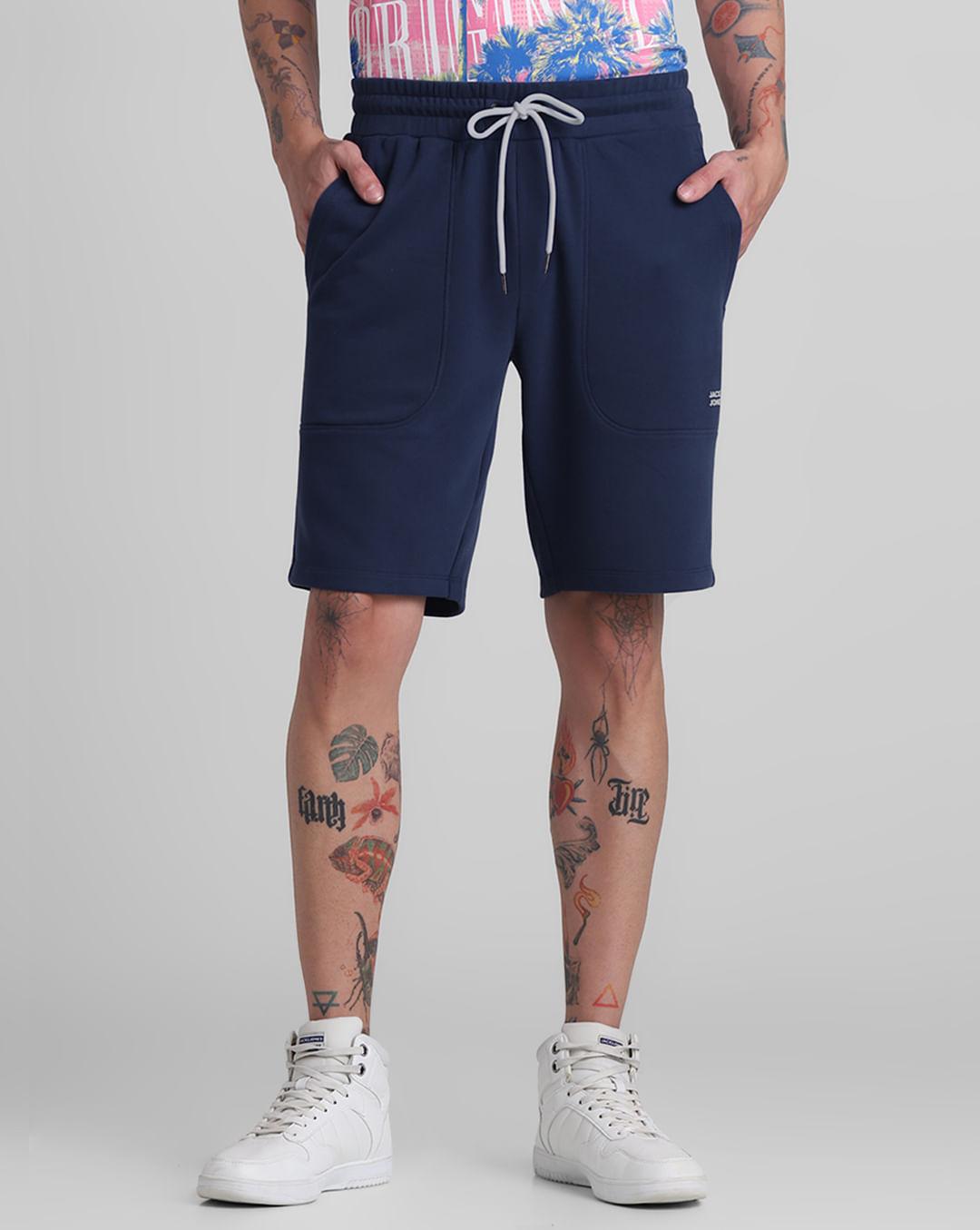 dark blue low rise sweatshorts