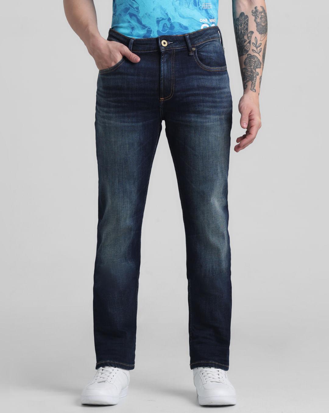 dark blue low rise washed clark regular fit jeans