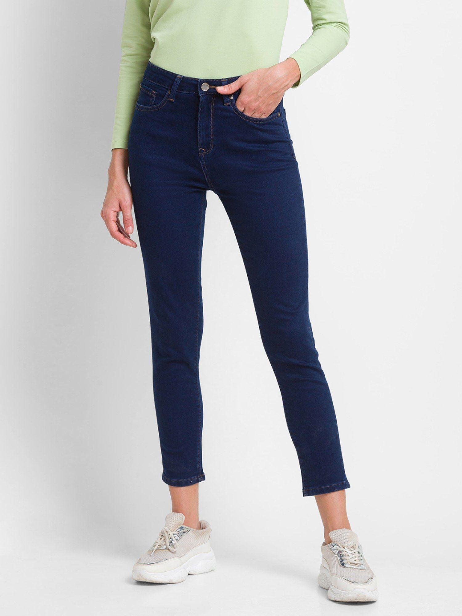 dark blue lycra super skinny ankle length jeans for women (alexa)