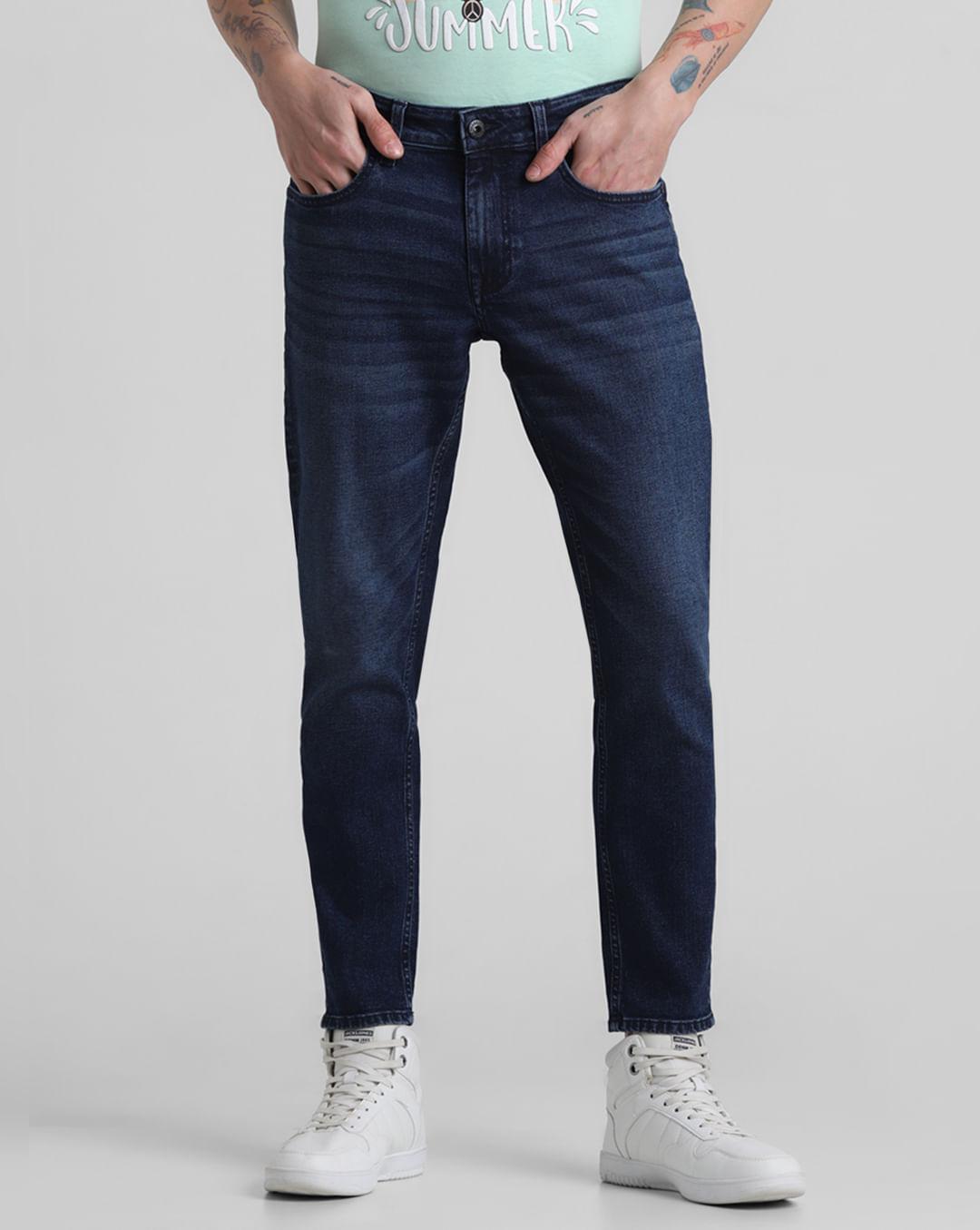 dark blue mid rise brak slim fit jeans