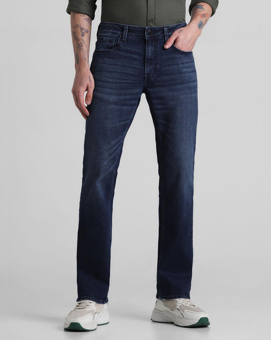 dark blue mid rise clark regular fit jeans