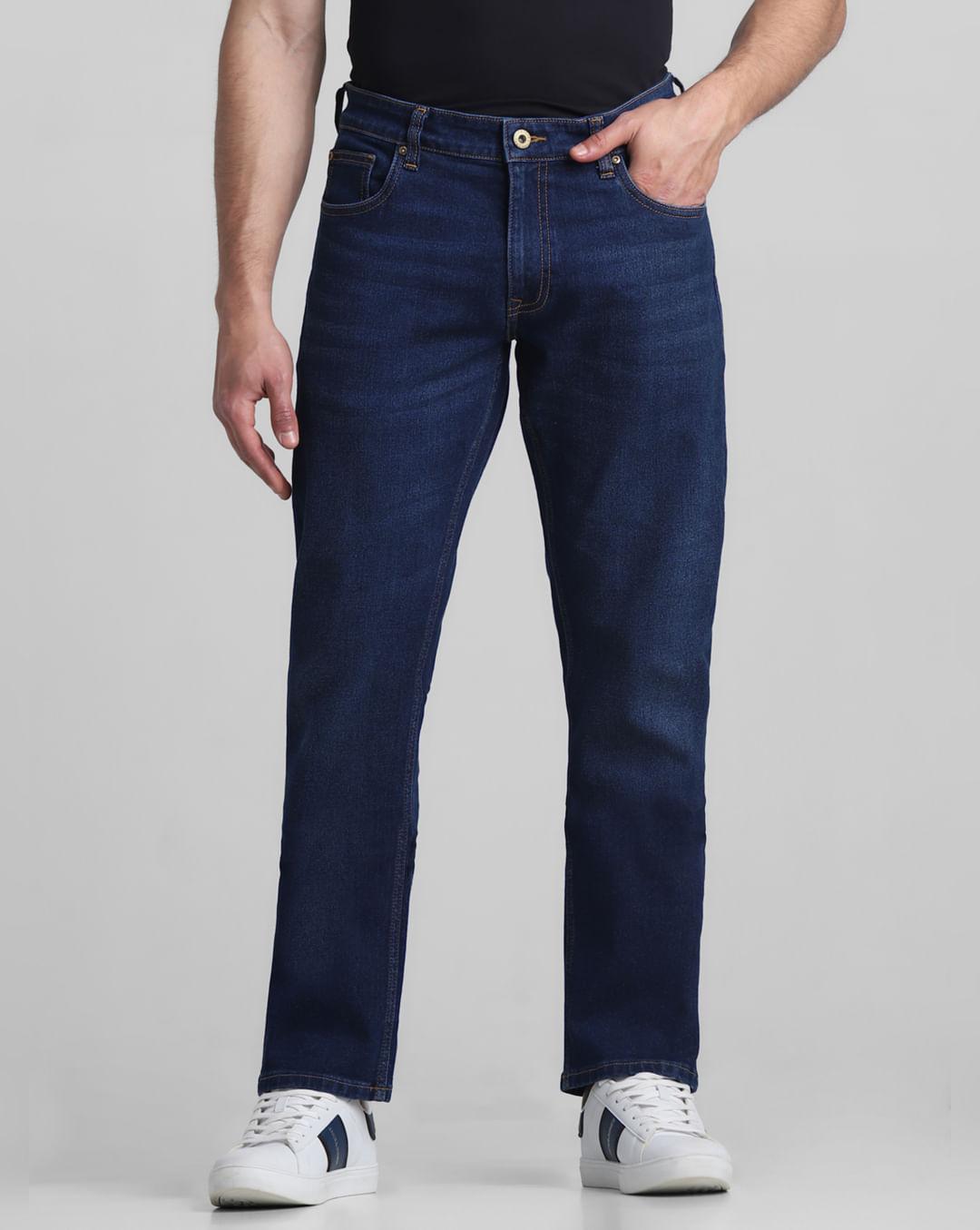 dark blue mid rise clark regular fit jeans