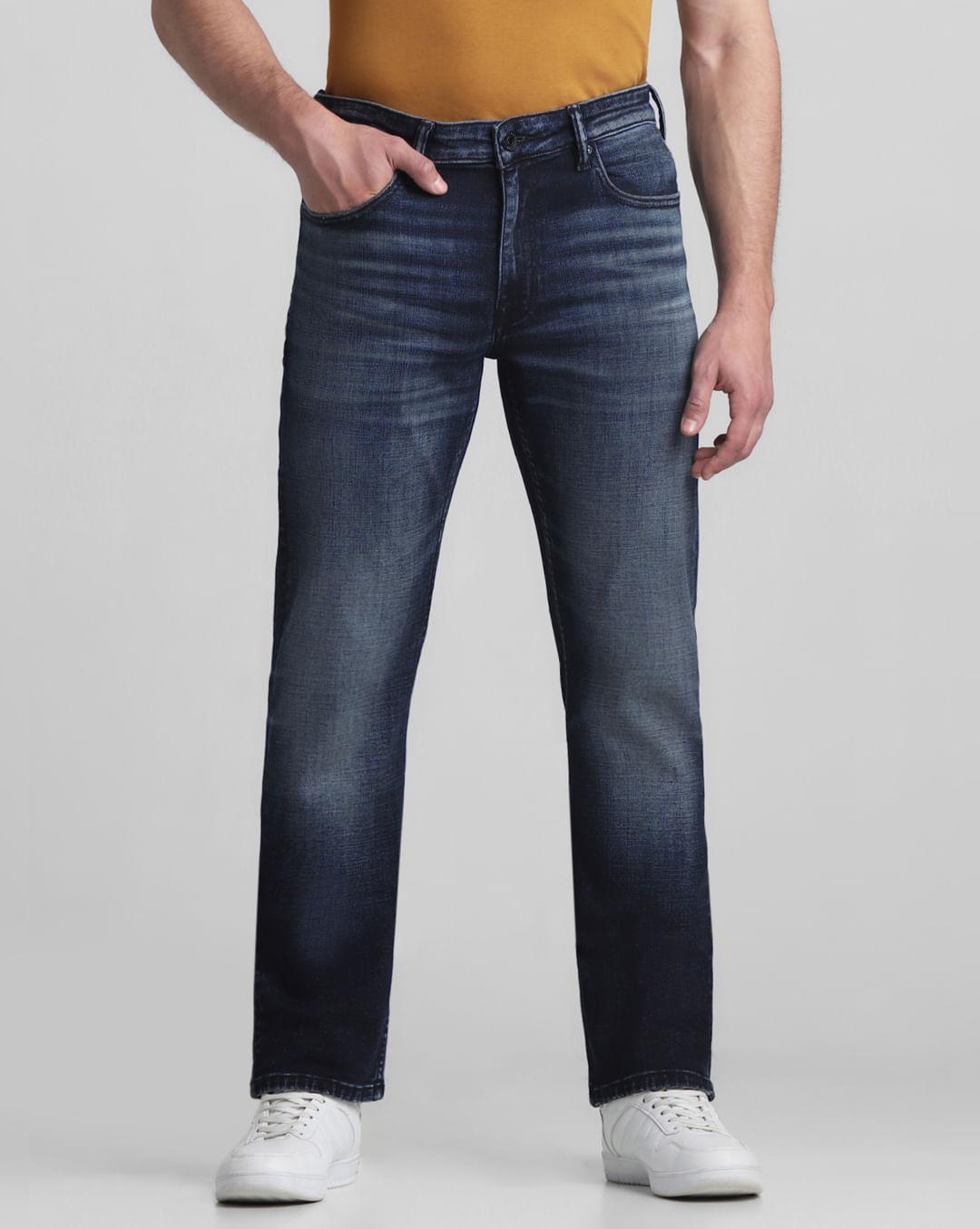 dark blue mid rise clark regular fit jeans