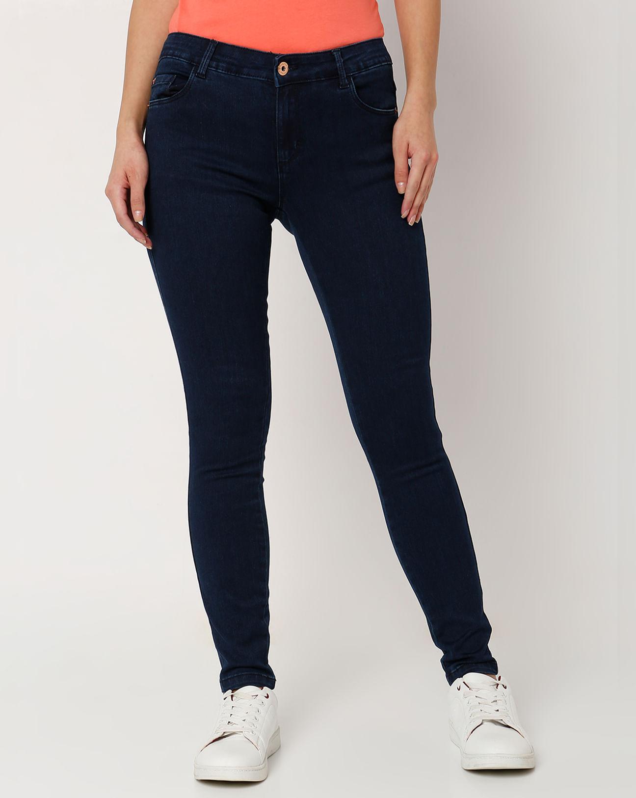 dark blue mid rise skinny jeans