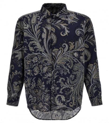 dark blue paisley print shirt