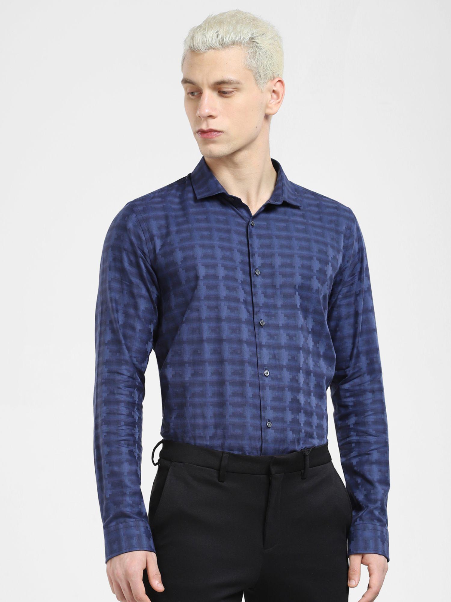 dark blue printed full sleeves shirt