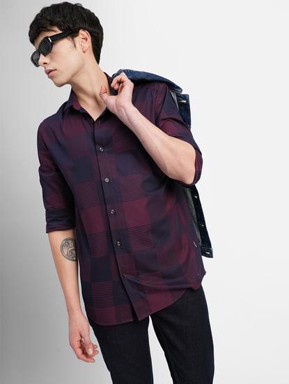 dark blue printed full sleeves shirt