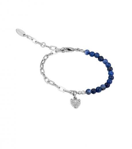 dark blue silver beads logo charm bracelet