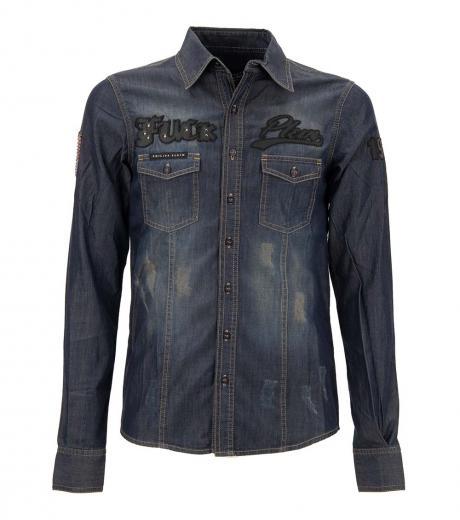 dark blue skull denim shirt