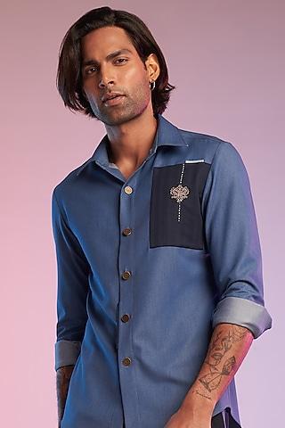 dark blue terylene & rayon shirt
