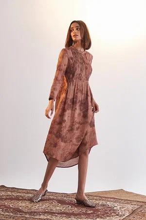 dark brown abstract printed western dress