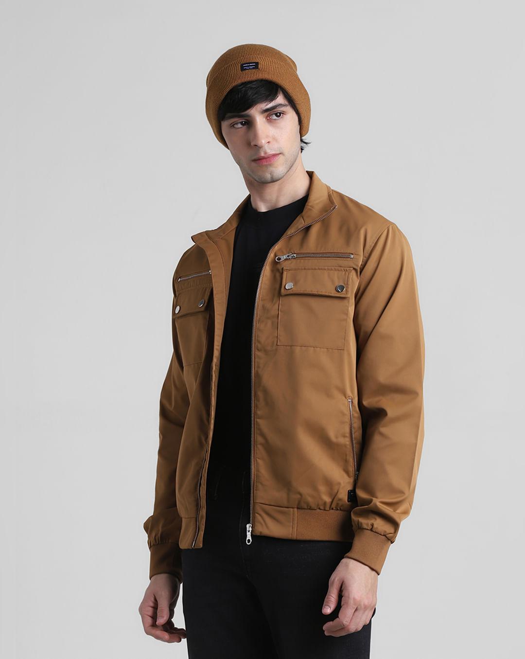 dark brown casual high neck jacket