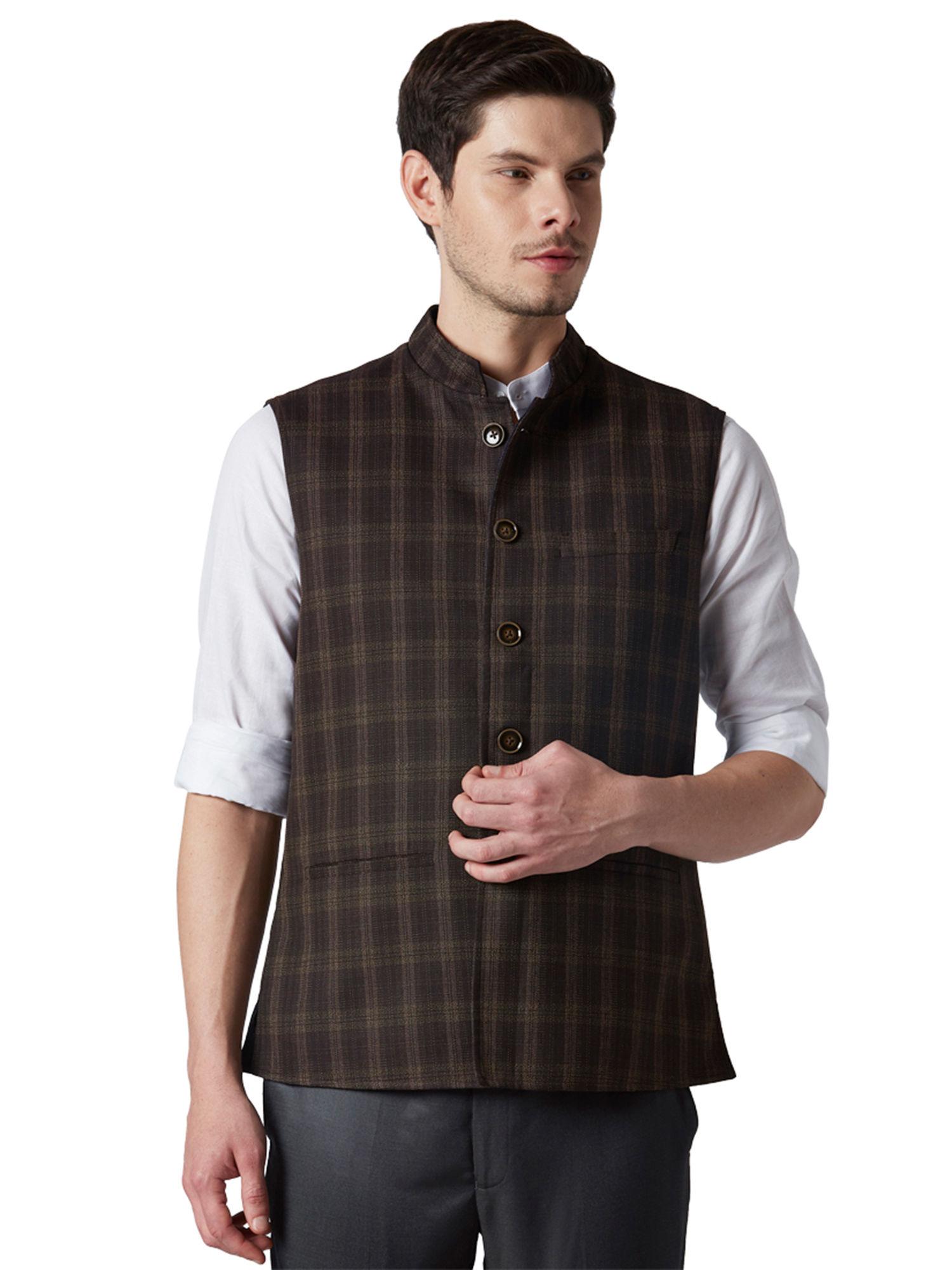 dark brown checked reversible waistcoat