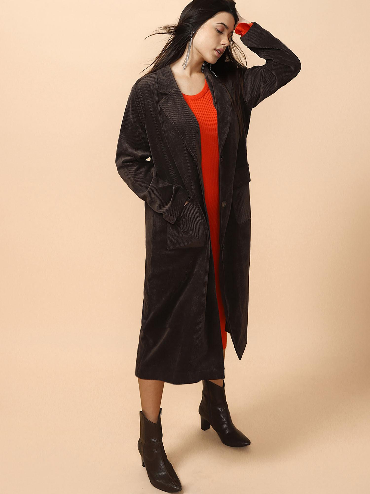 dark brown corduroy oversized long coat