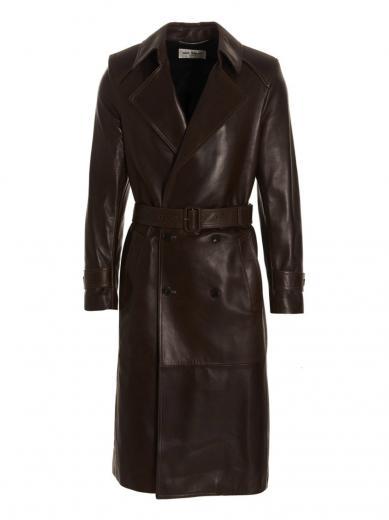 dark brown dleather trench coat