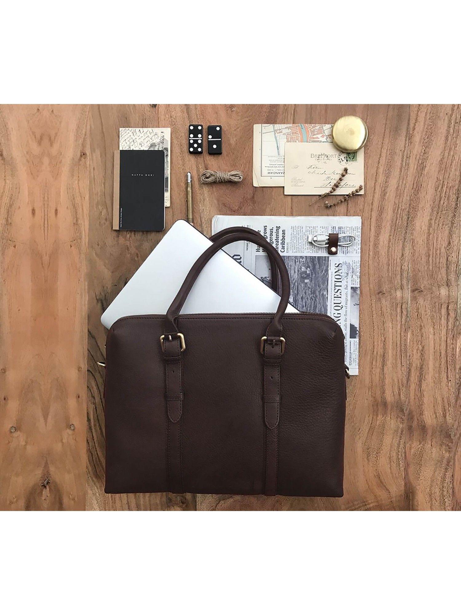 dark brown dual zip laptop bag