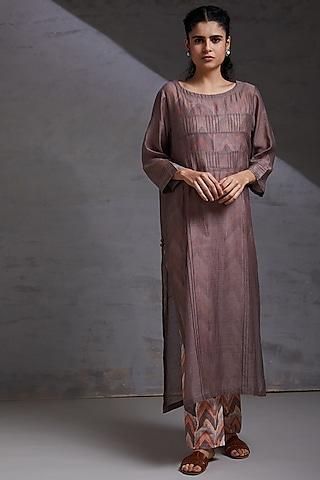 dark brown embroidered kurta set