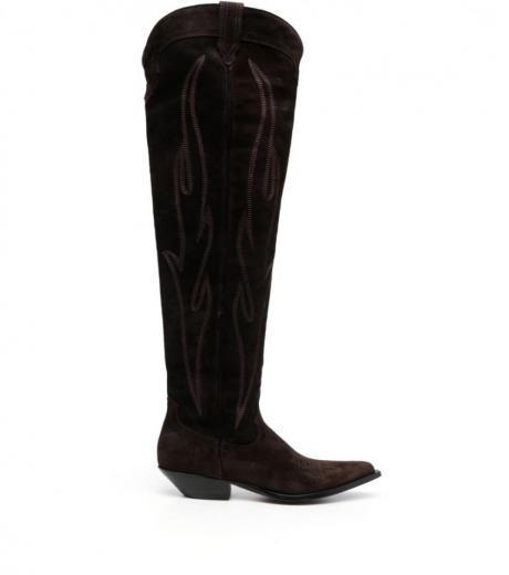 dark brown embroidered suede western boots