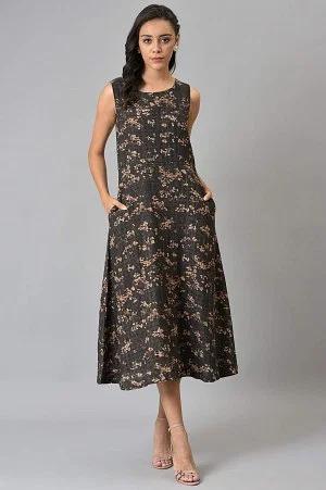 dark brown floral print maxi dress