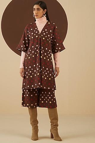 dark brown floral printed tunic set