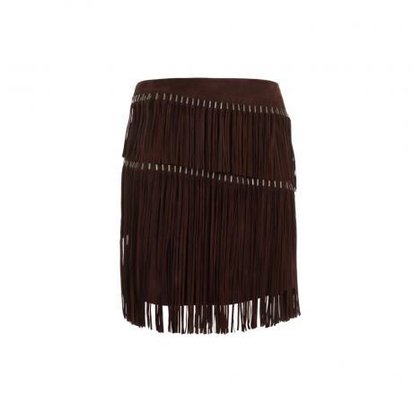 dark brown fringed leather skirt