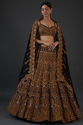 dark brown georgette zari embroidered lehenga set