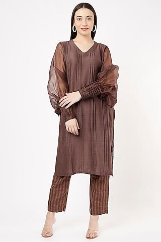 dark brown handwoven khadi silk tunic set