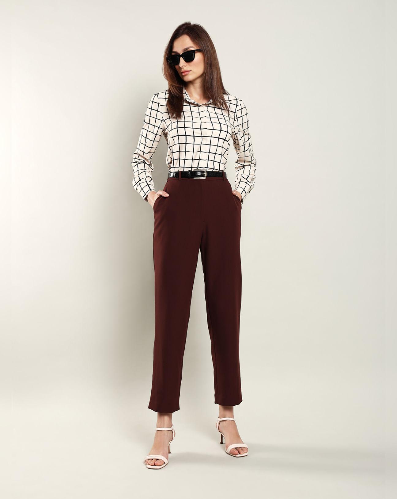 dark brown high rise straight fit pants