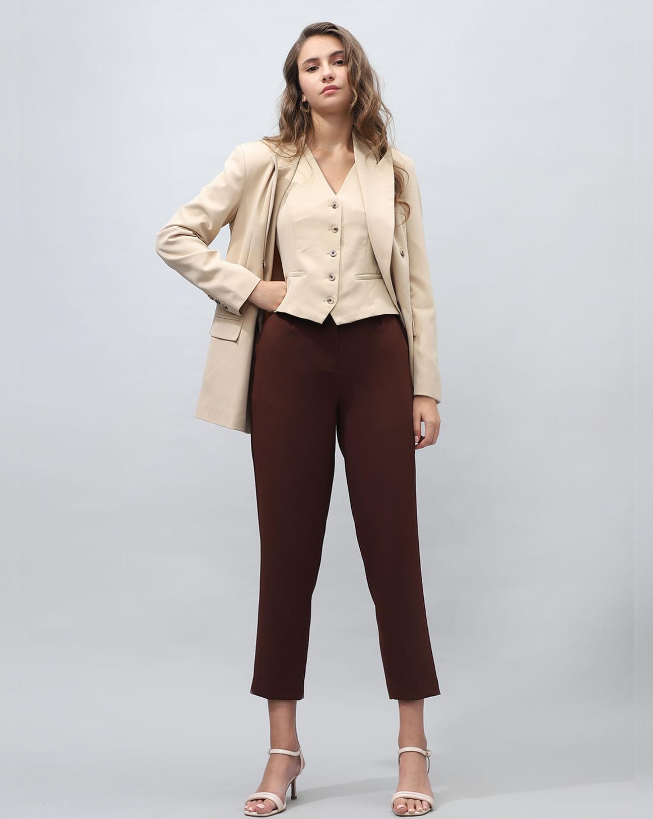 dark brown high rise tapered fit pants