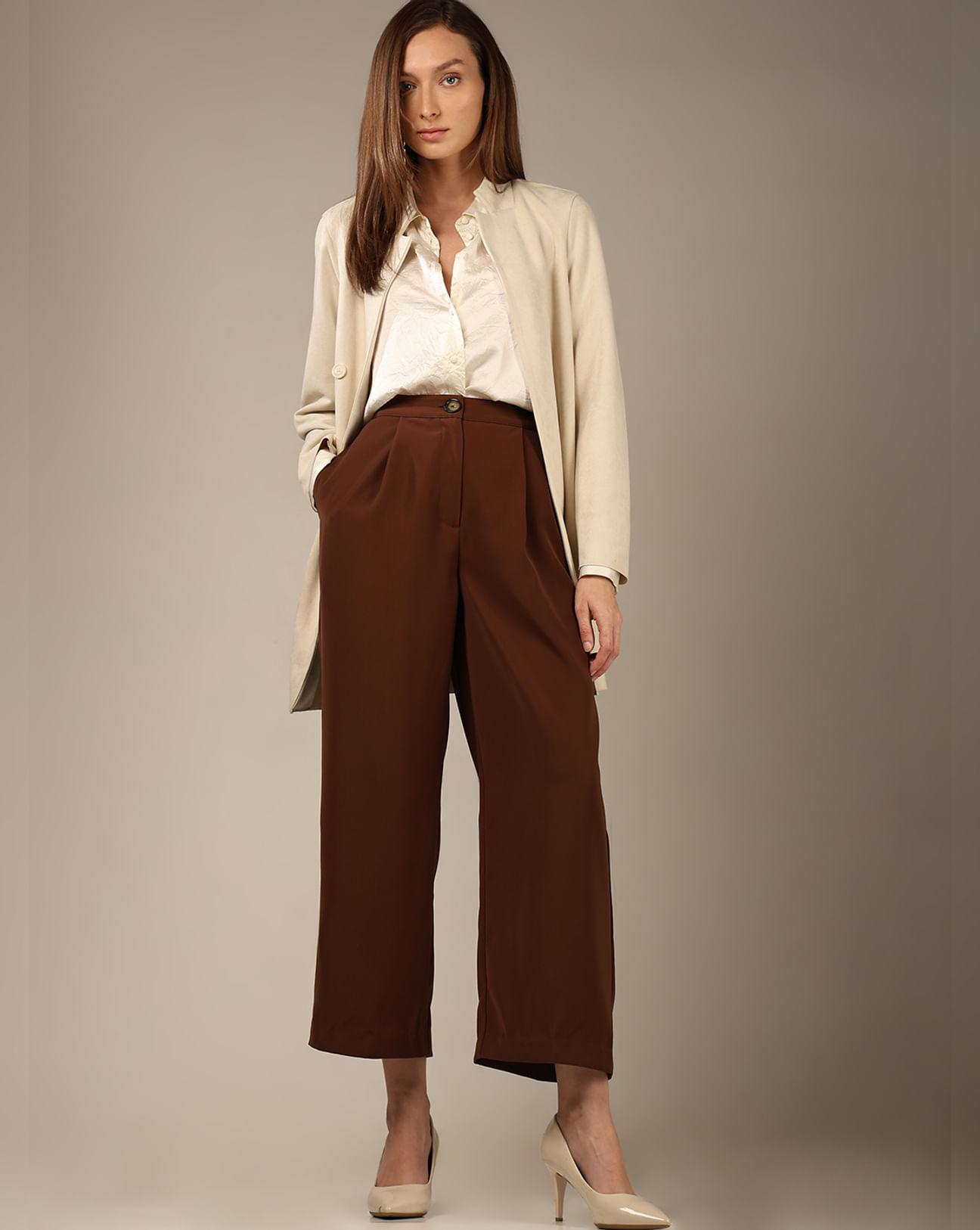 dark brown high rise wide leg pants