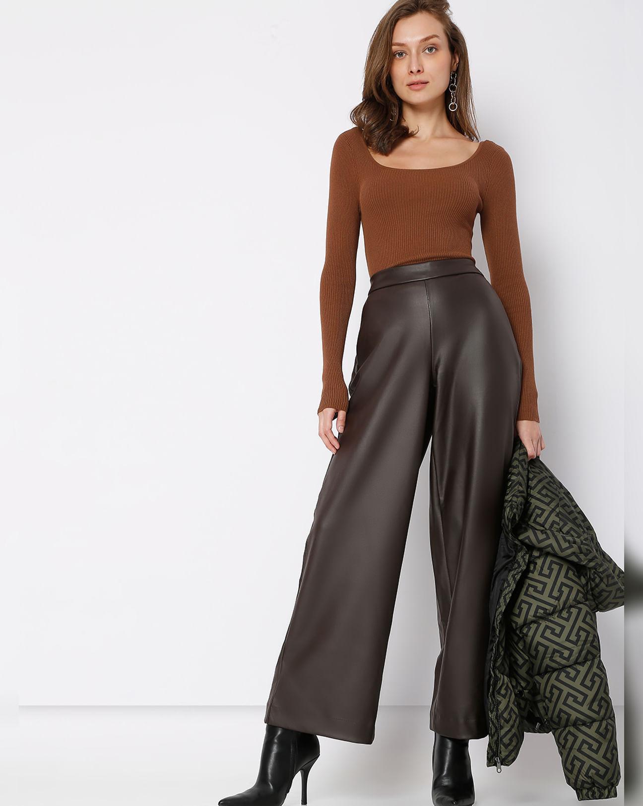 dark brown high rise wide leg pants