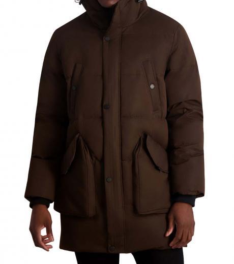 dark brown hooded down parka jacket