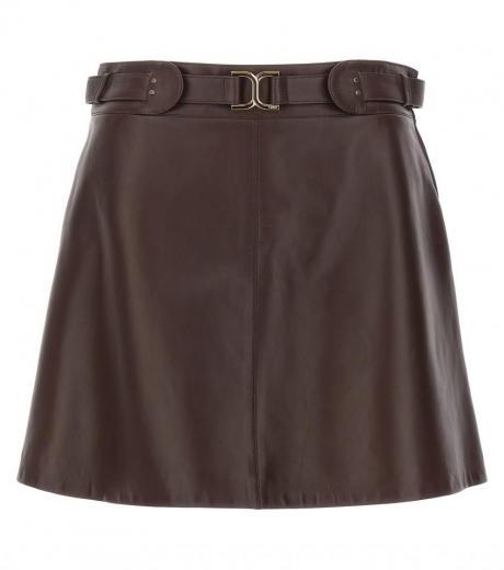 dark brown leather mini skirt