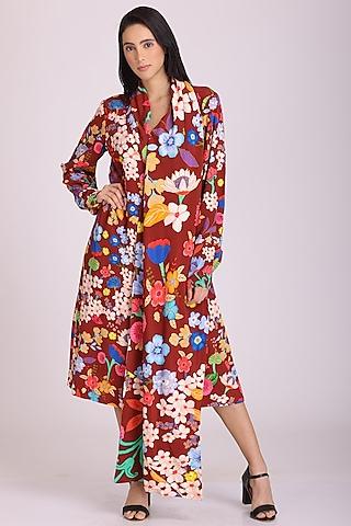 dark brown natural crepe printed dress