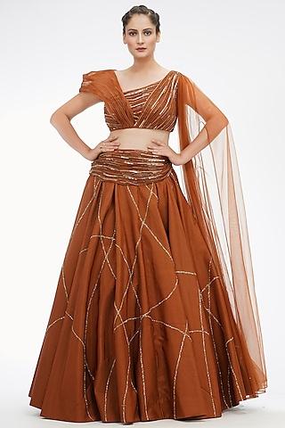 dark cinnamon embroidered lehenga set