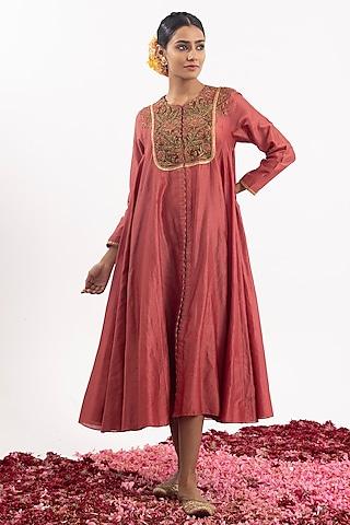 dark coral cotton silk chanderi anarkali