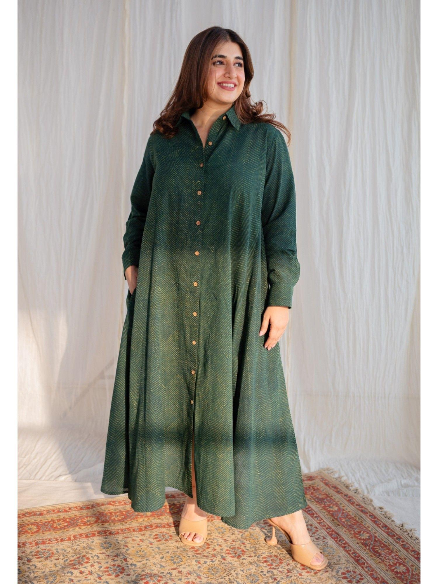 dark green ajrakh cotton maxi dress